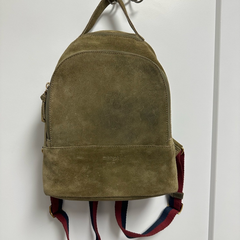 Margot Olive Green Suede Leather Backback